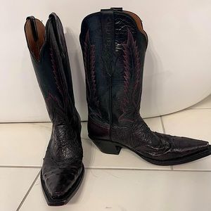 Full Quill Genuine Ostrich Boots - Black Cherry 8.5 (b)
